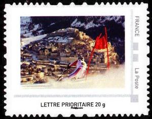 Stamp, Skier overlooking Briancon, Personalized and Private Mail Stamps,  , Mountains, Skiing, Sports, Townscapes / City Views, Winter Sports