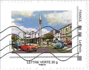 Stamp, Valence Route Nationale RN7, Cars - Peugeot 204 Citroen 2CV, Personalized and Private Mail Stamps,  , Cars, Townscapes / City Views