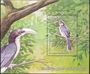 Souvenir Sheet, Sri Lanka Grey Hornbill (Ocyceros gingalensis), Sri Lanka,  , Animals (Fauna), Birds