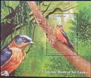 Souvenir Sheet, Sri Lanka Swallow (Cecropis hyperythra), Sri Lanka,  , Animals (Fauna), Birds