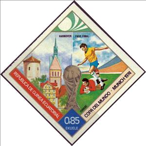 Stamp, Hannover, Equatorial Guinea,  , Football (Soccer), Sports, Towers