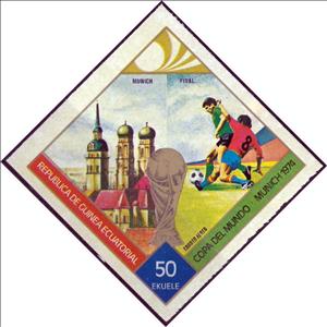 Stamp, Munchen, Equatorial Guinea,  , Churches - Cathedrals - Basilicas - Chapels, Football (Soccer), Sports, Towers