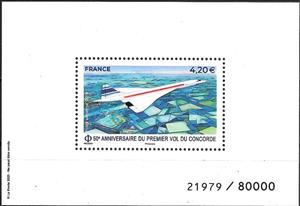 Souvenir Sheet, 50th anniversary of the first Concorde Flight, France,  , Aircraft, Aviation