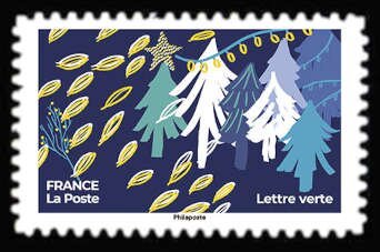 Stamp, Forest and Leaves, France,  , Christmas, Forests