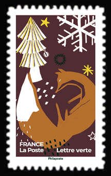 Stamp, Fox in Winter Forest, France,  , Christmas, Foxes