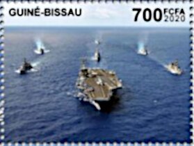 Stamp, Aircraft Carrier, Guinea-Bissau,  , Ships, Warships