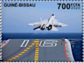 Stamp, Aircraft Carrier, Guinea-Bissau,  , Aircraft, Aviation, Ships, Warships