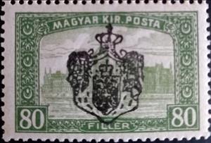 Stamp, Parliament building - overprinted, Hungary, Serbian Occupation of Banat and Bacska,  , Buildings, Government Buildings, Parliaments, Rivers