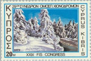 Stamp, 29th Congress F.I.S. - Snow on Troodos Mountain, Cyprus,  , Landscapes, Trees, Special Occasions, Conferences