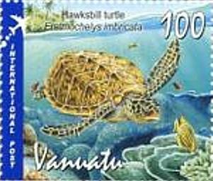 Stamp, Hawksbill Turtle (Eretmochelys imbricata), Vanuatu,  , Reptiles, Turtles, Aviation, Aircrafts
