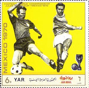 Stamp, Game scene, world cup trophy, Yemen, Arab Republic,  , Football (Soccer), Sports, Stadiums, Trophies