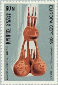 Stamp, EUROPA/CEPT 1976 - Composite Vessel 2000 B.C., Cyprus,  , Sculptures, Postal Services, Postal Unions, European Union, C.E.P.T., Europe