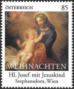 Stamp, St Joseph with Baby Jesus, Austria,  , Christmas, Paintings, Religion