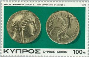 Stamp, Gold Octadrachm of Arsinoe II (227 B.C.), Cyprus,  , Coins, Numismatics
