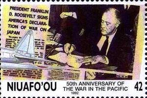 Stamp, Declaration of war, Pres. Franklin D. Roosevelt. e, Japa-, Niuafo'ou,  