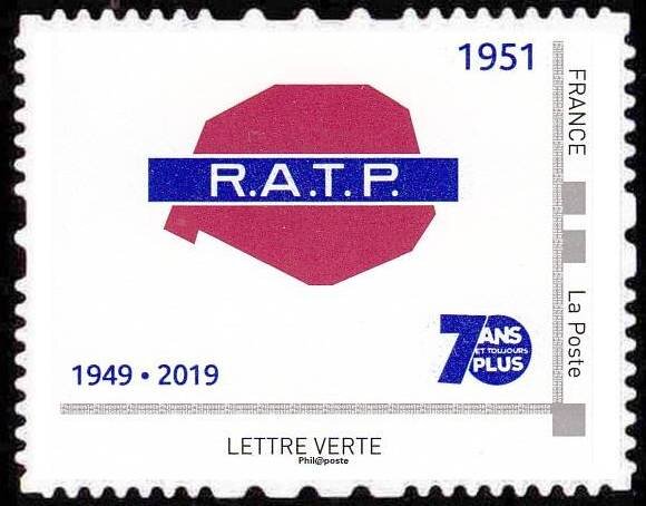1951 logo. 70 years RATP More Stations 1949-2019