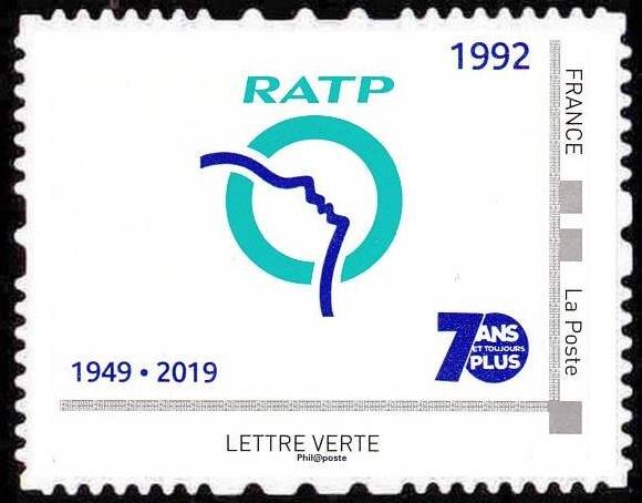 1992 logo. 70 years RATP More Stations 1949-2019