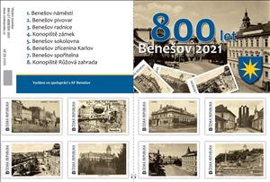 Booklet, 800 Let BeneŠov 2021, Personalized and Private Mail Stamps,  , Anniversaries and Jubilees, Architecture, Townscapes / City Views