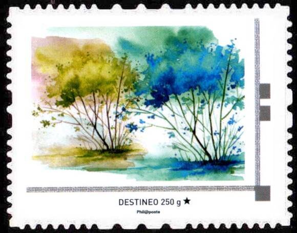 Painting of Bushes in shades of blue and yellow