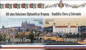 Souvenir Sheet, Diplomatic Relations with Czechia and Slovakia, Centenary, Uruguay,  , Castles, Diplomacy