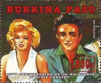Stamp, Marilyn Monroe and Elvis Presley, Burkina Faso,  , Actors, Entertainers, Famous People, Musicians, Singers