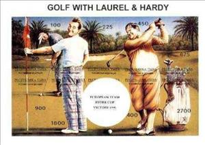 Mini Sheet, Glf with Laurel & Hardy - European Team Victory 1995, Cinderellas,  , Actors, Famous People