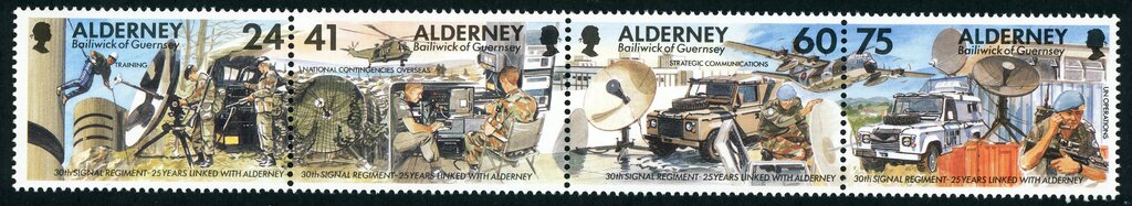 Se-tenant, Signallers Training in Alderney...., Alderney,  , Anniversaries and Jubilees, Military Forces, Uniforms, Weapons