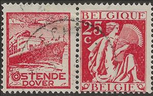 Stamp with Attached Label, Ceres - Ostende Dover, Belgium,  , Agriculture, Gods and goddesses, Mythology, Passenger-ships, Ships