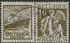 Stamp with Attached Label, Ceres - PUB Ostende Dover, Belgium,  , Agriculture, Gods and goddesses, Mythology, Passenger-ships, Ships