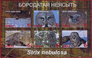 Mini Sheet, Strix nebulosa, Cinderellas,  , Animals (Fauna), Birds, Birds of Prey, Owls