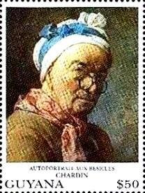 Stamp, "Self-portrait with Spectacles" - Chardin, Guyana,  