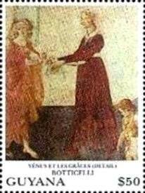 Stamp, "Venus and The Graces" - detail, Botticelli, Guyana,  