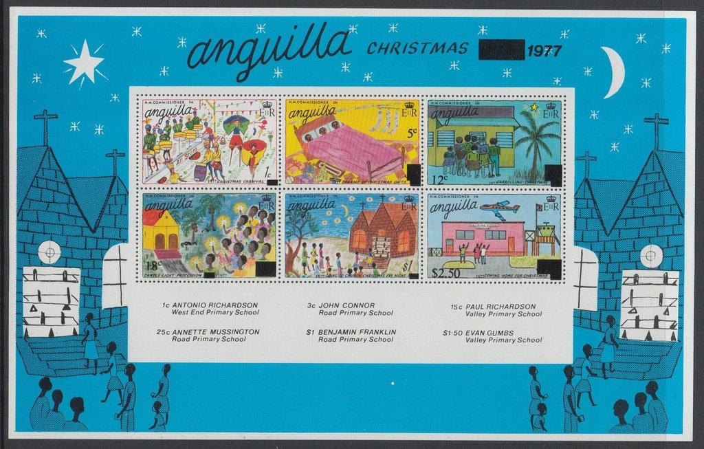 Souvenir Sheet of 6, Christmas Children's Paintings Surcharg