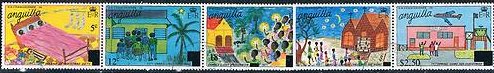 Strip of 5, Christmas Children's Paintings Surcharged