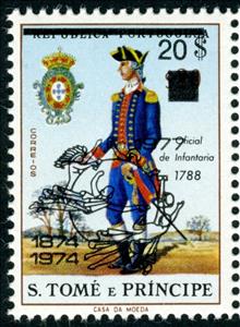 Stamp, Infantry Officer, 1788, Overprint Type a, São Tomé and Príncipe,  , Headgear, Military Forces, Seals (Emblems), U.P.U., Uniforms