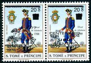 Se-tenant, Infantry Officer, 1788, Overprint Type a & b, São Tomé and Príncipe,  , Headgear, Military Forces, Seals (Emblems), U.P.U., Uniforms