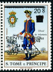 Stamp, Infantry Officer, 1788, Overprint Type b, São Tomé and Príncipe,  , Headgear, Military Forces, Seals (Emblems), U.P.U., Uniforms