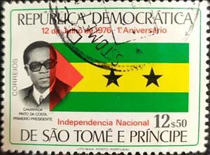 Stamp, Maunel Pinto da Costa and Flag, São Tomé and Príncipe,  