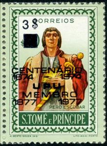 Stamp, Pêro Escobar Overprint Type b, São Tomé and Príncipe,  , Famous People, Measuring Instruments, Men, Navigators, U.P.U.