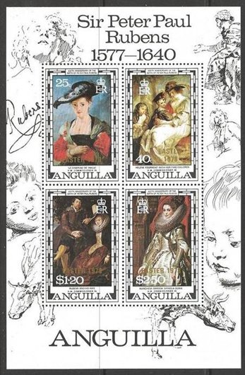 Souvenir Sheet of 4, Rubens Paintings Overprinted