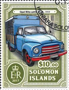 Stamp, Opel Blitz cattle truck 1959, Solomon Islands,  , Famous People, The Automobile Industry