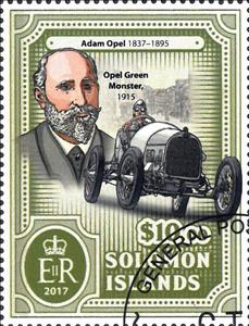 Stamp, Opel Green Monster 1915, Solomon Islands,  , Famous People, The Automobile Industry