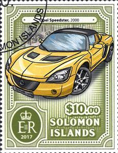 Stamp, Opel Speedster 2000, Solomon Islands,  , Famous People, The Automobile Industry