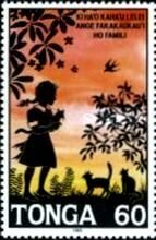 Stamp, Girl, kittens, Tonga,  