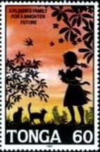 Stamp, Girl, kittens, Tonga,  