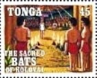 Stamp, Kula looking through path of fires, Tonga,  