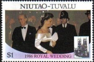 Stamp, Sara Ferguson in an evening dress, Tuvalu, Niutao,  , Royalty, Weddings