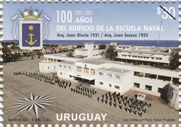 Stamp, Building of the Naval School, Centenary, Uruguay,  , Architecture, Buildings, Military Forces, Schools
