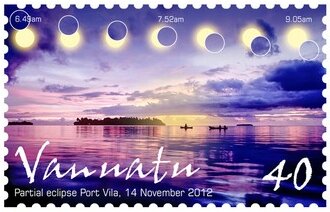 Stamp, Partial Eclipse Port Villa 14 November 2012, Vanuatu,  , Landscapes, Moon