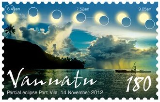 Stamp, Partial Eclipse Port Villa 14 November 2012, Vanuatu,  , Landscapes, Moon